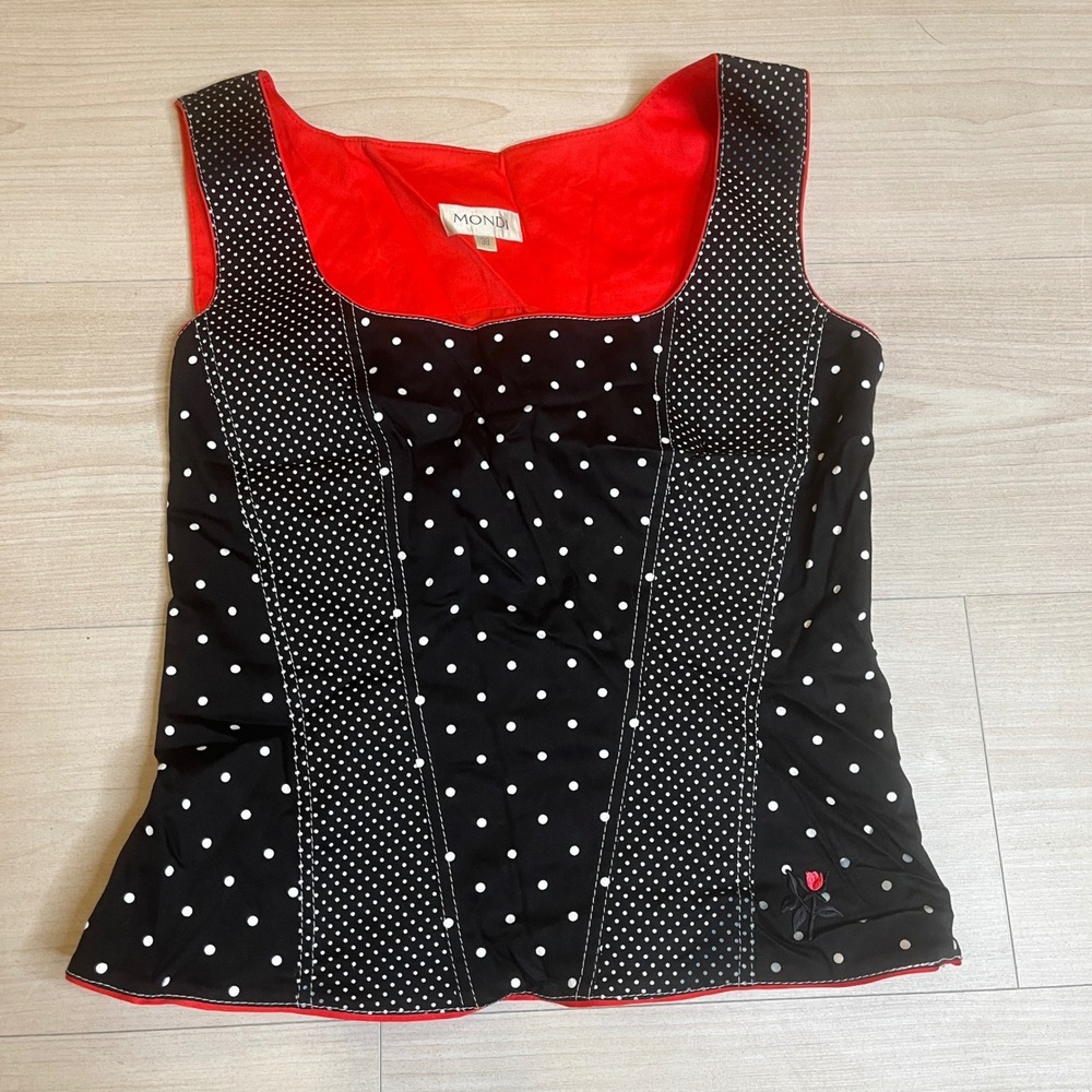 Vintage Mondi Retro Pinup Polka Dot Sleeveless Top Square Neck Size S